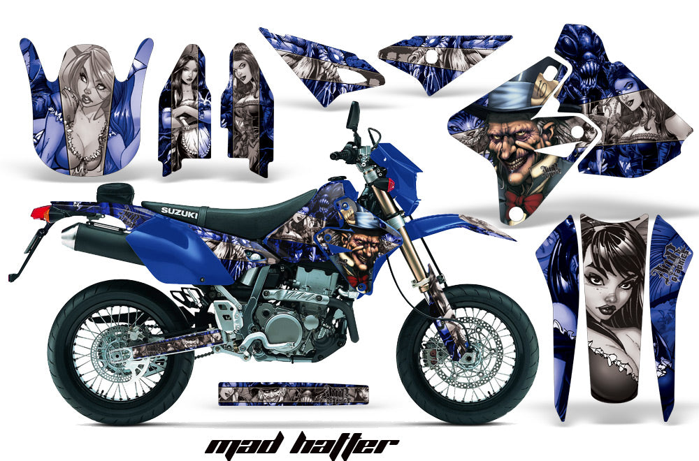 Dirt Bike Graphics Kit Decal Sticker Wrap For Suzuki DRZ400SM 2000-2018 HATTER SILVER BLUE-atv motorcycle utv parts accessories gear helmets jackets gloves pantsAll Terrain Depot