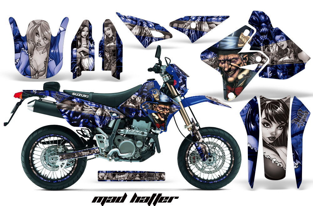 Graphics Kit Decal Sticker Wrap + # Plates For Suzuki DRZ400SM 2000-2018 HATTER SILVER BLUE-atv motorcycle utv parts accessories gear helmets jackets gloves pantsAll Terrain Depot