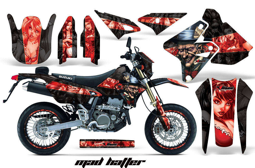 Graphics Kit Decal Sticker Wrap + # Plates For Suzuki DRZ400SM 2000-2018 HATTER RED BLACK-atv motorcycle utv parts accessories gear helmets jackets gloves pantsAll Terrain Depot
