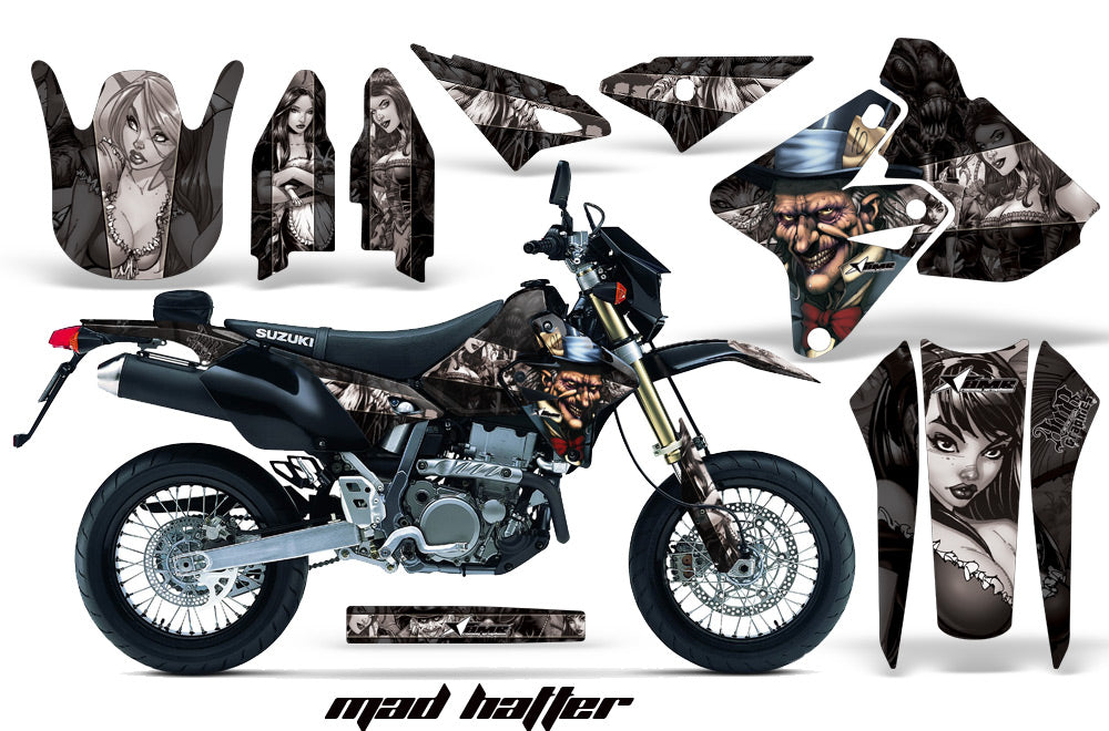 Dirt Bike Graphics Kit Decal Sticker Wrap For Suzuki DRZ400SM 2000-2018 HATTER SILVER BLACK-atv motorcycle utv parts accessories gear helmets jackets gloves pantsAll Terrain Depot
