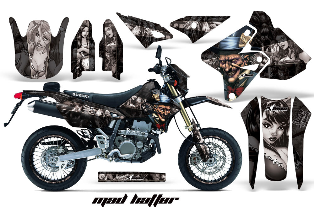 Graphics Kit Decal Sticker Wrap + # Plates For Suzuki DRZ400SM 2000-2018 HATTER SILVER BLACK-atv motorcycle utv parts accessories gear helmets jackets gloves pantsAll Terrain Depot