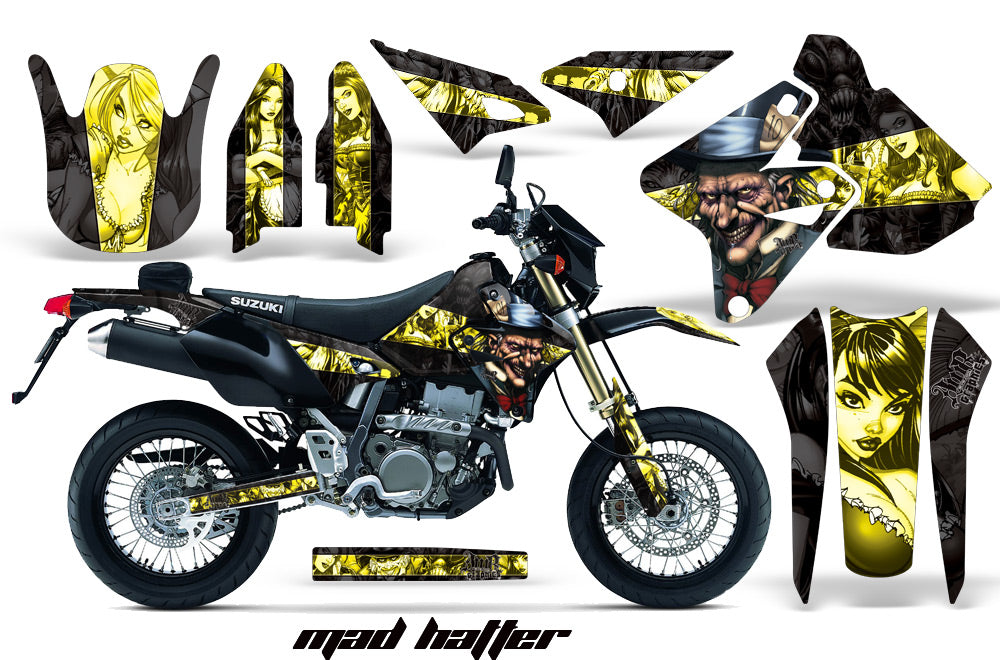 Dirt Bike Graphics Kit Decal Sticker Wrap For Suzuki DRZ400SM 2000-2018 HATTER YELLOW BLACK-atv motorcycle utv parts accessories gear helmets jackets gloves pantsAll Terrain Depot