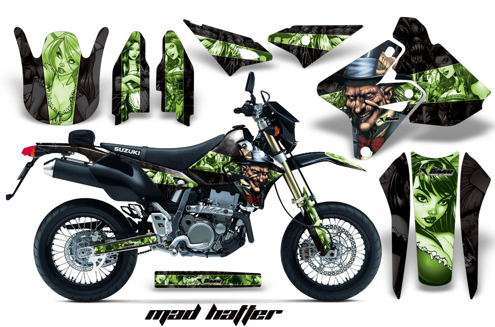 Dirt Bike Graphics Kit Decal Sticker Wrap For Suzuki DRZ400SM 2000-2018 HATTER BLACK GREEN-atv motorcycle utv parts accessories gear helmets jackets gloves pantsAll Terrain Depot