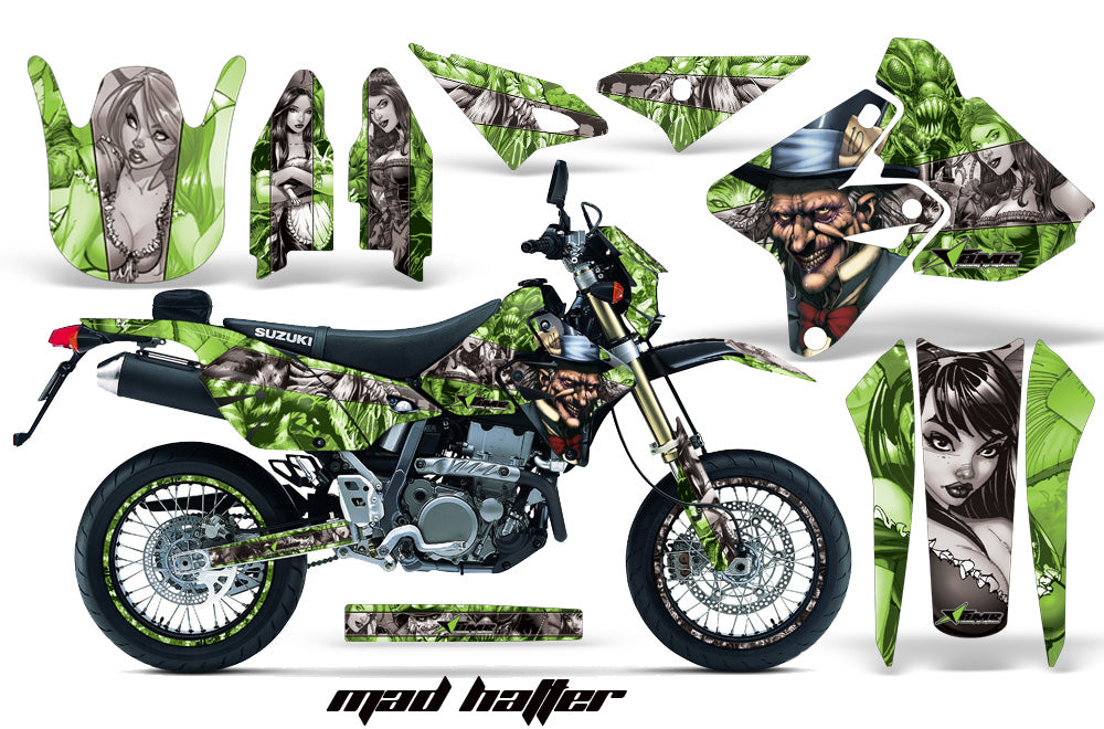 Graphics Kit Decal Sticker Wrap + # Plates For Suzuki DRZ400SM 2000-2018 HATTER SILVER GREEN-atv motorcycle utv parts accessories gear helmets jackets gloves pantsAll Terrain Depot