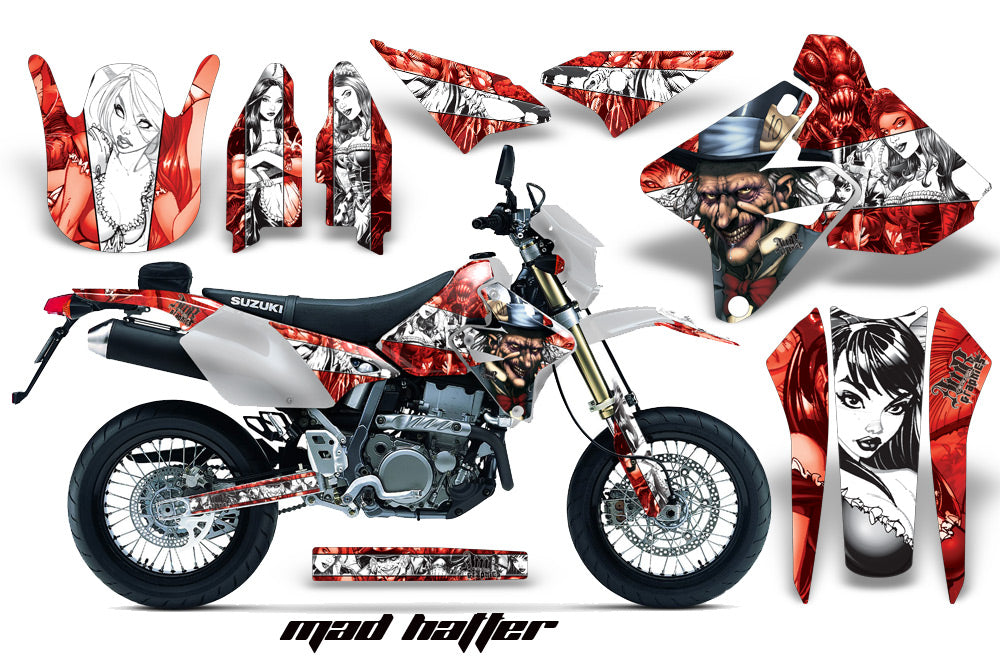 Dirt Bike Graphics Kit Decal Sticker Wrap For Suzuki DRZ400SM 2000-2018 HATTER WHITE RED-atv motorcycle utv parts accessories gear helmets jackets gloves pantsAll Terrain Depot