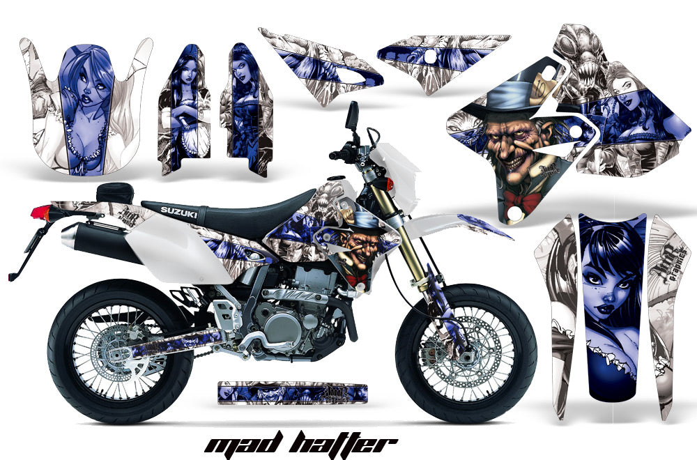 Dirt Bike Graphics Kit Decal Sticker Wrap For Suzuki DRZ400SM 2000-2018 HATTER BLUE WHITE-atv motorcycle utv parts accessories gear helmets jackets gloves pantsAll Terrain Depot