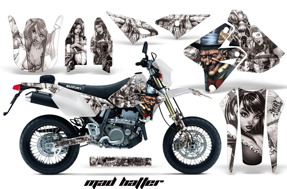 Dirt Bike Graphics Kit Decal Sticker Wrap For Suzuki DRZ400SM 2000-2018 HATTER SILVER WHITE-atv motorcycle utv parts accessories gear helmets jackets gloves pantsAll Terrain Depot