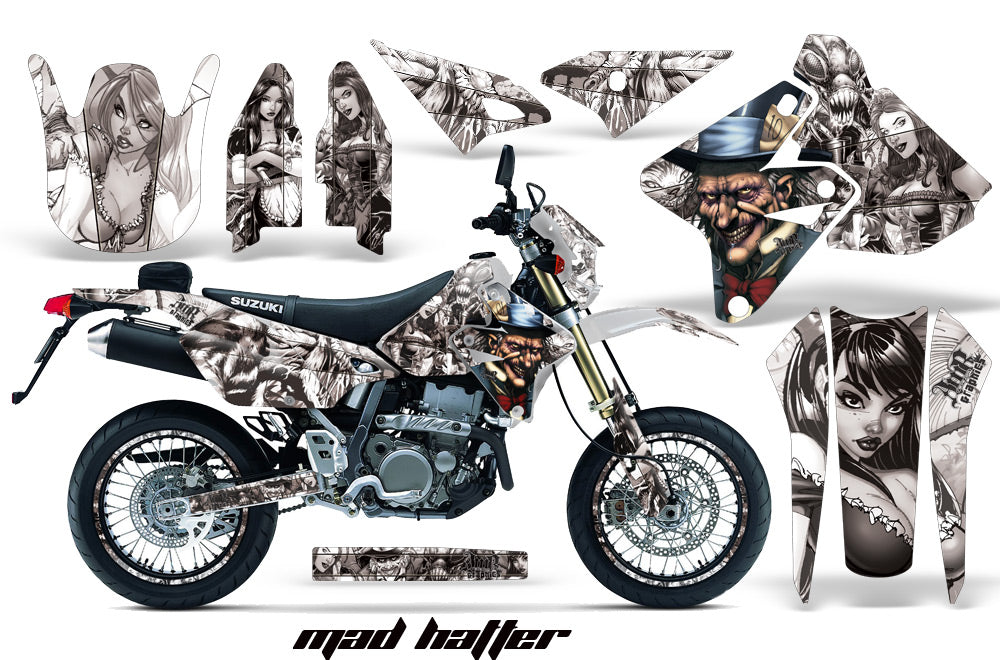 Graphics Kit Decal Sticker Wrap + # Plates For Suzuki DRZ400SM 2000-2018 HATTER SILVER WHITE-atv motorcycle utv parts accessories gear helmets jackets gloves pantsAll Terrain Depot