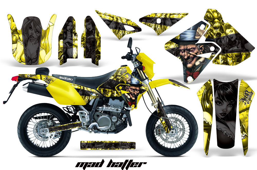 Dirt Bike Graphics Kit Decal Sticker Wrap For Suzuki DRZ400SM 2000-2018 HATTER BLACK YELLOW-atv motorcycle utv parts accessories gear helmets jackets gloves pantsAll Terrain Depot