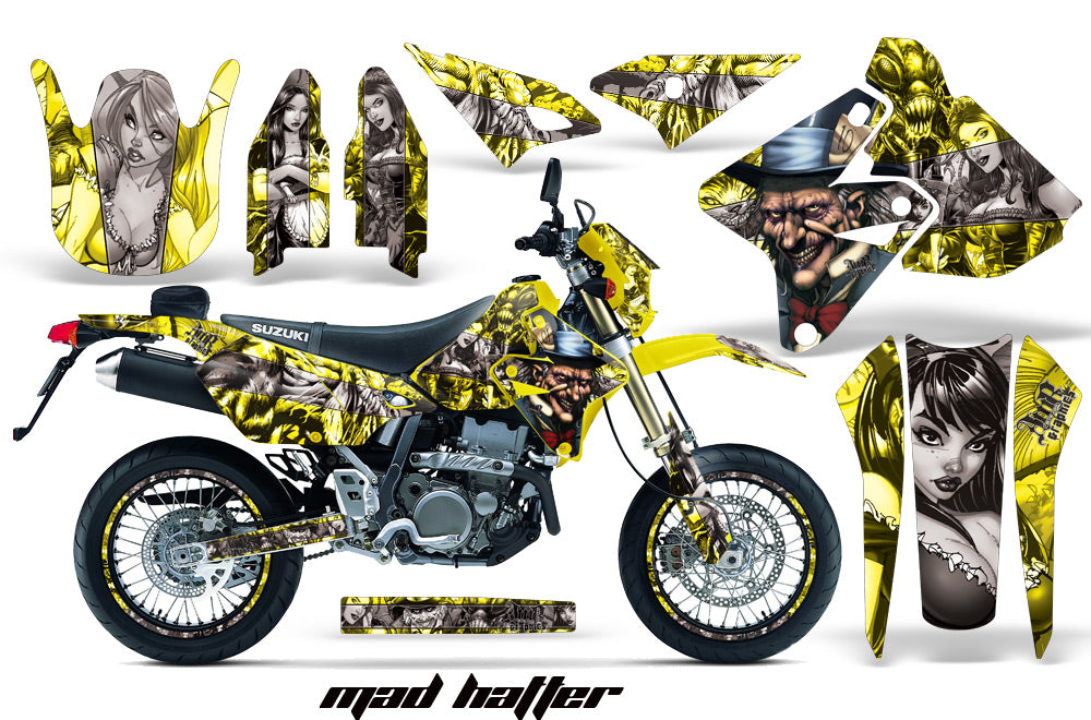 Graphics Kit Decal Sticker Wrap + # Plates For Suzuki DRZ400SM 2000-2018 HATTER SILVER YELLOW-atv motorcycle utv parts accessories gear helmets jackets gloves pantsAll Terrain Depot