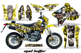 Graphics Kit Decal Sticker Wrap + # Plates For Suzuki DRZ400SM 2000-2018 HATTER SILVER YELLOW-atv motorcycle utv parts accessories gear helmets jackets gloves pantsAll Terrain Depot