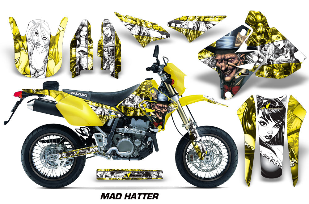 Dirt Bike Graphics Kit Decal Sticker Wrap For Suzuki DRZ400SM 2000-2018 HATTER WHITE YELLOW-atv motorcycle utv parts accessories gear helmets jackets gloves pantsAll Terrain Depot