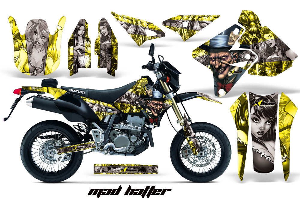 Dirt Bike Graphics Kit Decal Sticker Wrap For Suzuki DRZ400SM 2000-2018 HATTER SILVER YELLOW-atv motorcycle utv parts accessories gear helmets jackets gloves pantsAll Terrain Depot