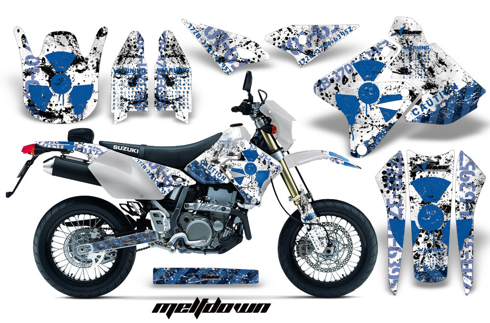 Dirt Bike Graphics Kit Decal Sticker Wrap For Suzuki DRZ400SM 2000-2018 MELTDOWN BLUE WHITE-atv motorcycle utv parts accessories gear helmets jackets gloves pantsAll Terrain Depot