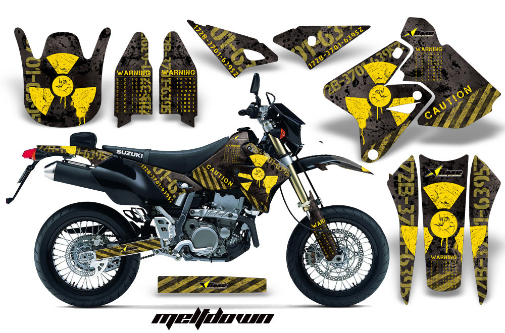 Dirt Bike Graphics Kit Decal Sticker Wrap For Suzuki DRZ400SM 2000-2018 MELTDOWN YELLOW BLACK-atv motorcycle utv parts accessories gear helmets jackets gloves pantsAll Terrain Depot