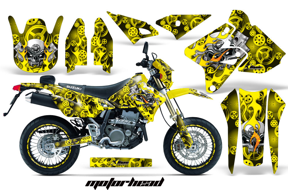 Graphics Kit Decal Sticker Wrap + # Plates For Suzuki DRZ400SM 2000-2018 MOTORHEAD YELLOW-atv motorcycle utv parts accessories gear helmets jackets gloves pantsAll Terrain Depot
