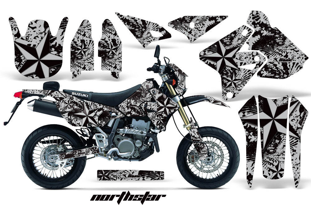 Graphics Kit Decal Sticker Wrap + # Plates For Suzuki DRZ400SM 2000-2018 NORTHSTAR SILVER-atv motorcycle utv parts accessories gear helmets jackets gloves pantsAll Terrain Depot