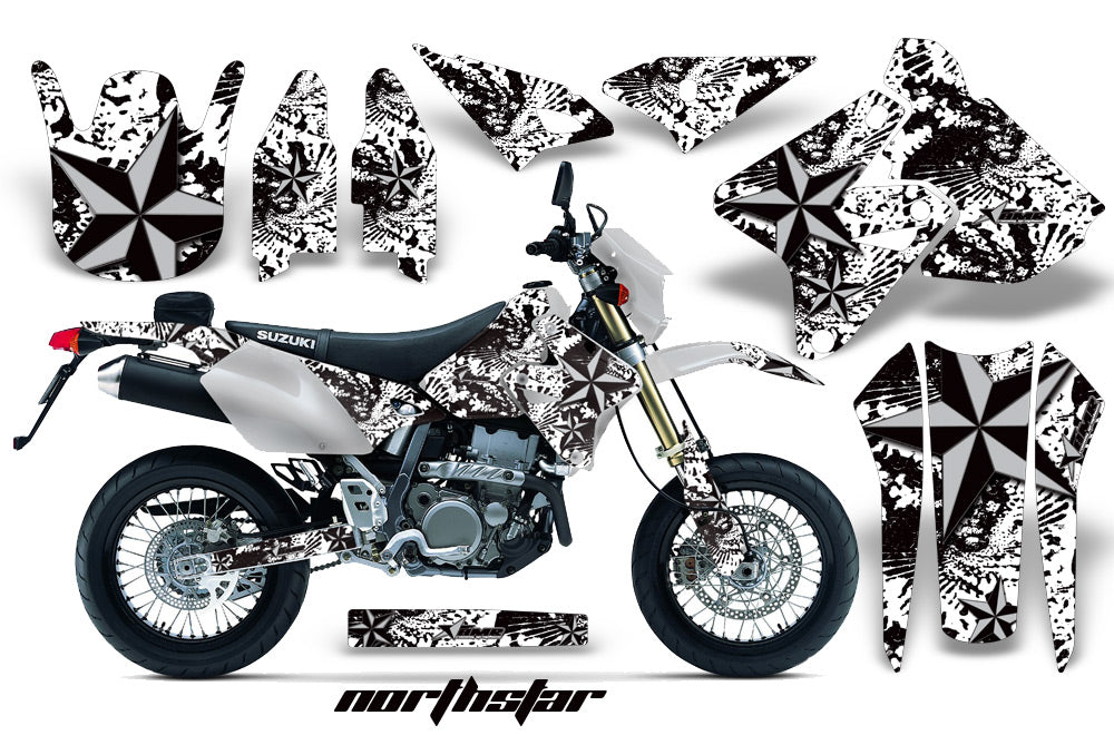 Dirt Bike Graphics Kit Decal Sticker Wrap For Suzuki DRZ400SM 2000-2018 NORTHSTAR SILVER WHITE-atv motorcycle utv parts accessories gear helmets jackets gloves pantsAll Terrain Depot
