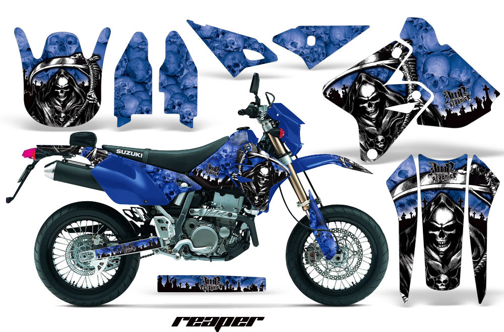 Dirt Bike Graphics Kit Decal Sticker Wrap For Suzuki DRZ400SM 2000-2018 REAPER BLUE-atv motorcycle utv parts accessories gear helmets jackets gloves pantsAll Terrain Depot