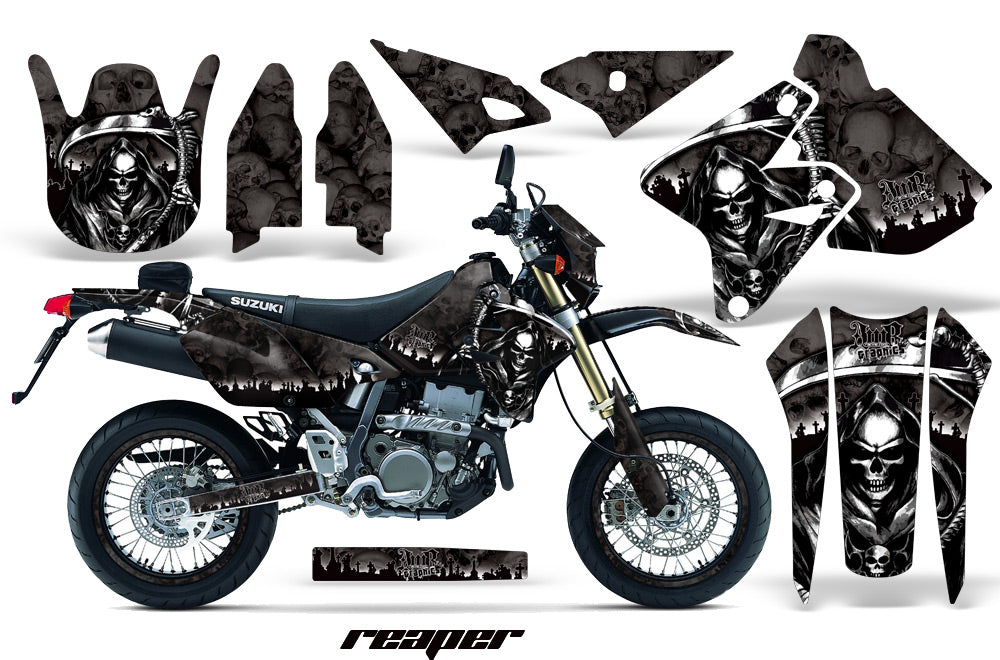 Graphics Kit Decal Sticker Wrap + # Plates For Suzuki DRZ400SM 2000-2018 REAPER BLACK-atv motorcycle utv parts accessories gear helmets jackets gloves pantsAll Terrain Depot