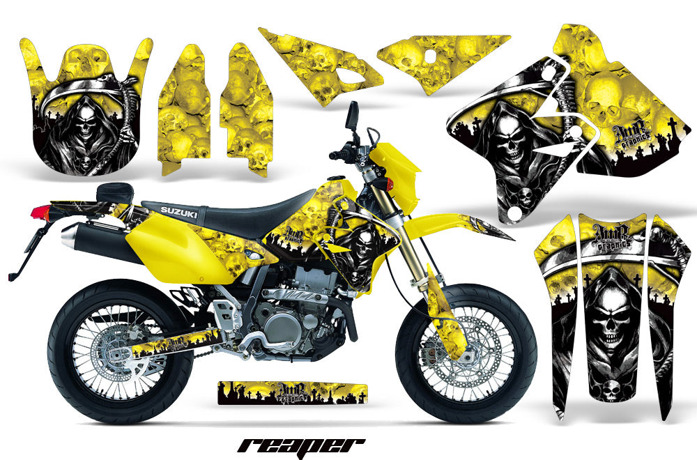 Dirt Bike Graphics Kit Decal Sticker Wrap For Suzuki DRZ400SM 2000-2018 REAPER YELLOW-atv motorcycle utv parts accessories gear helmets jackets gloves pantsAll Terrain Depot
