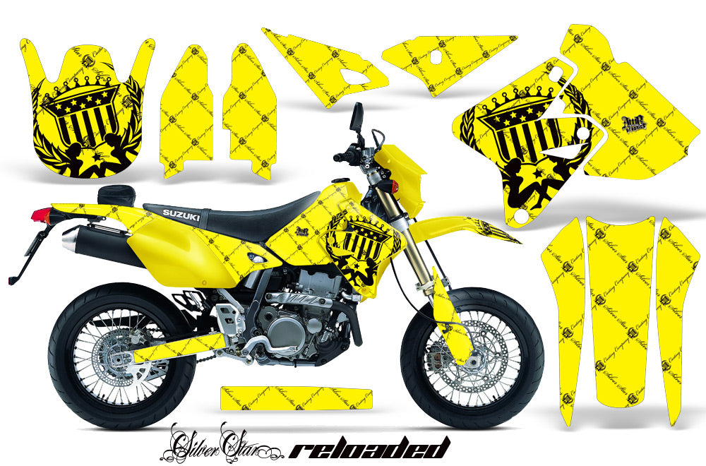 Dirt Bike Graphics Kit Decal Sticker Wrap For Suzuki DRZ400SM 2000-2018 RELOADED BLACK YELLOW-atv motorcycle utv parts accessories gear helmets jackets gloves pantsAll Terrain Depot