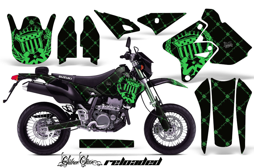 Dirt Bike Graphics Kit Decal Sticker Wrap For Suzuki DRZ400SM 2000-2018 RELOADED GREEN BLACK-atv motorcycle utv parts accessories gear helmets jackets gloves pantsAll Terrain Depot