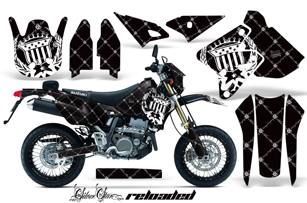 Graphics Kit Decal Sticker Wrap + # Plates For Suzuki DRZ400SM 2000-2018 RELOADED WHITE BLACK-atv motorcycle utv parts accessories gear helmets jackets gloves pantsAll Terrain Depot