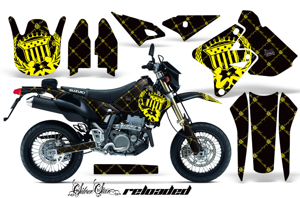 Dirt Bike Graphics Kit Decal Sticker Wrap For Suzuki DRZ400SM 2000-2018 RELOADED YELLOW BLACK-atv motorcycle utv parts accessories gear helmets jackets gloves pantsAll Terrain Depot