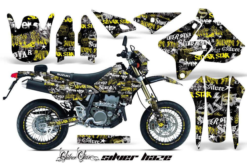 Graphics Kit Decal Sticker Wrap + # Plates For Suzuki DRZ400SM 2000-2018 SSSH YELLOW BLACK-atv motorcycle utv parts accessories gear helmets jackets gloves pantsAll Terrain Depot