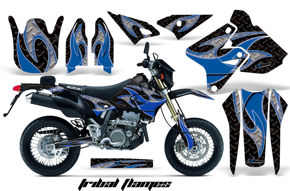 Dirt Bike Graphics Kit Decal Sticker Wrap For Suzuki DRZ400SM 2000-2018 TRIBAL BLUE BLACK-atv motorcycle utv parts accessories gear helmets jackets gloves pantsAll Terrain Depot
