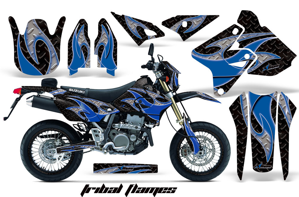 Graphics Kit Decal Sticker Wrap + # Plates For Suzuki DRZ400SM 2000-2018 TRIBAL BLUE BLACK-atv motorcycle utv parts accessories gear helmets jackets gloves pantsAll Terrain Depot