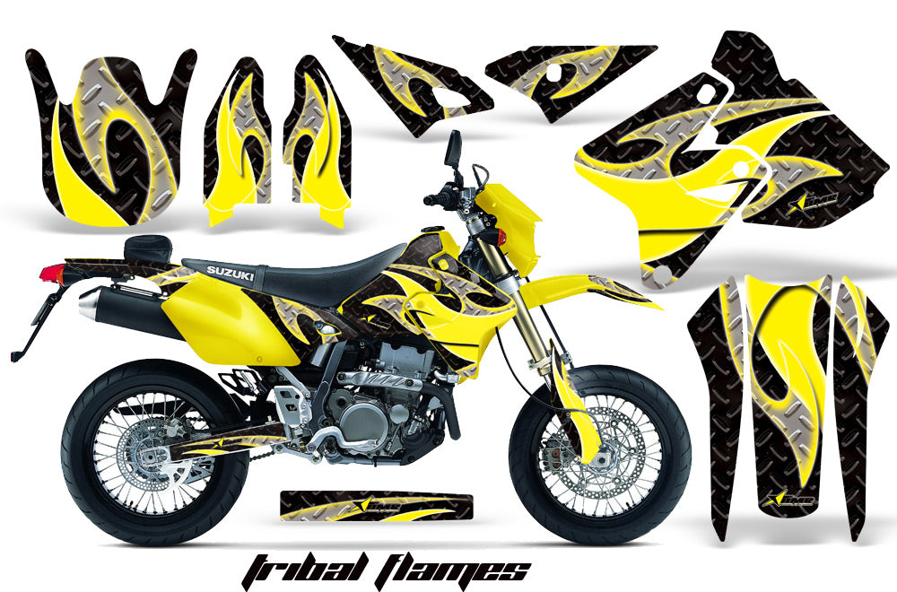 Dirt Bike Graphics Kit Decal Sticker Wrap For Suzuki DRZ400SM 2000-2018 TRIBAL YELLOW BLACK-atv motorcycle utv parts accessories gear helmets jackets gloves pantsAll Terrain Depot