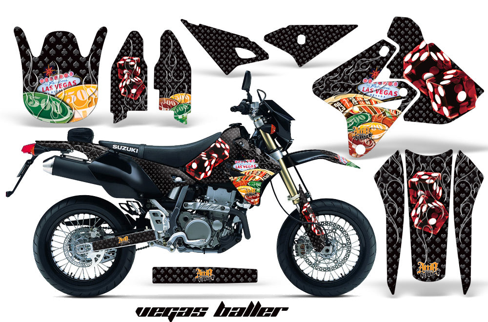 Dirt Bike Graphics Kit Decal Sticker Wrap For Suzuki DRZ400SM 2000-2018 VEGAS BLACK-atv motorcycle utv parts accessories gear helmets jackets gloves pantsAll Terrain Depot