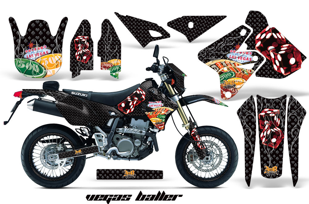 Graphics Kit Decal Sticker Wrap + # Plates For Suzuki DRZ400SM 2000-2018 VEGAS BLACK-atv motorcycle utv parts accessories gear helmets jackets gloves pantsAll Terrain Depot