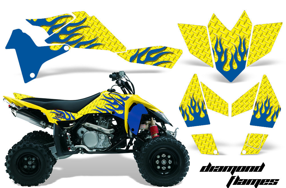 ATV Graphics Kit Quad Decal Sticker Wrap For Suzuki LTR450 2006-2009 DIAMOND FLAMES BLUE WHITE-atv motorcycle utv parts accessories gear helmets jackets gloves pantsAll Terrain Depot
