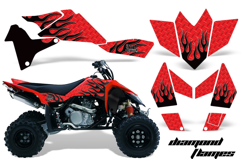 ATV Graphics Kit Quad Decal Sticker Wrap For Suzuki LTR450 2006-2009 DIAMOND FLAMES BLACK RED-atv motorcycle utv parts accessories gear helmets jackets gloves pantsAll Terrain Depot