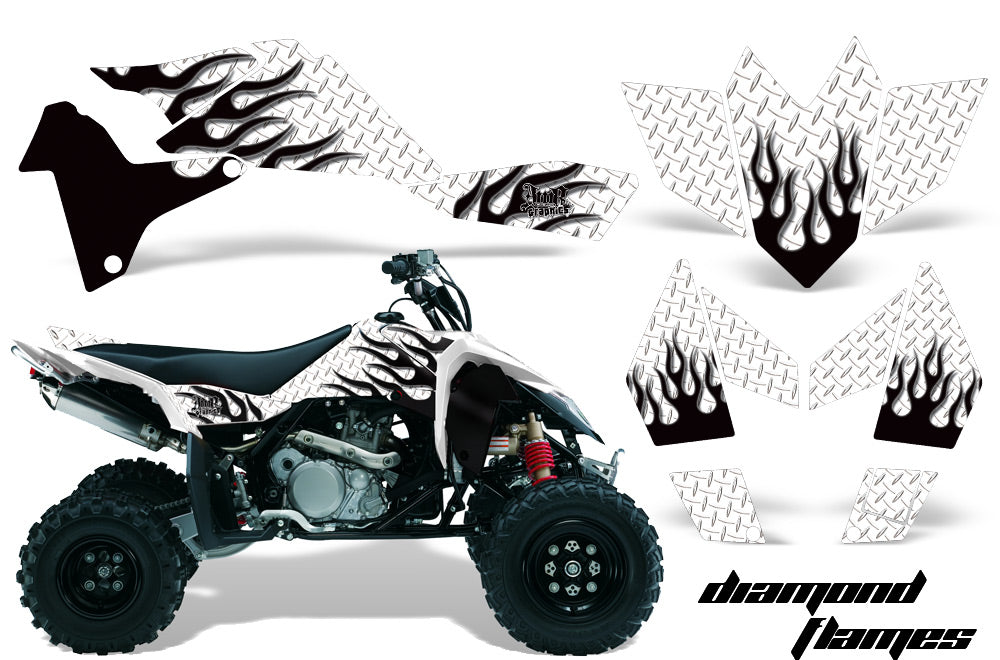 ATV Graphics Kit Quad Decal Sticker Wrap For Suzuki LTR450 2006-2009 DIAMOND FLAMES BLACK WHITE-atv motorcycle utv parts accessories gear helmets jackets gloves pantsAll Terrain Depot