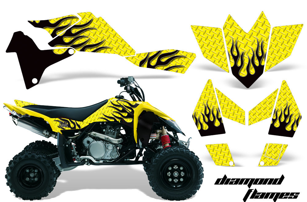ATV Graphics Kit Quad Decal Sticker Wrap For Suzuki LTR450 2006-2009 DIAMOND FLAMES BLACK YELLOW-atv motorcycle utv parts accessories gear helmets jackets gloves pantsAll Terrain Depot