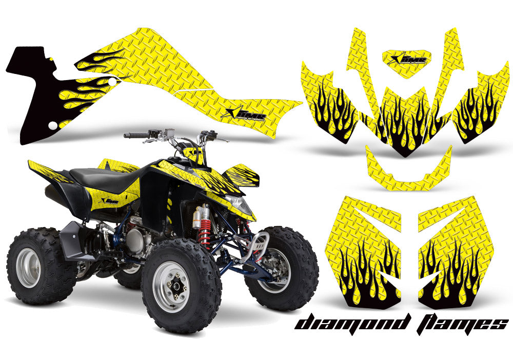 ATV Graphics Kit Quad Decal Sticker Wrap For Suzuki LTZ400 2009-2016 DIAMOND FLAMES BLACK YELLOW-atv motorcycle utv parts accessories gear helmets jackets gloves pantsAll Terrain Depot