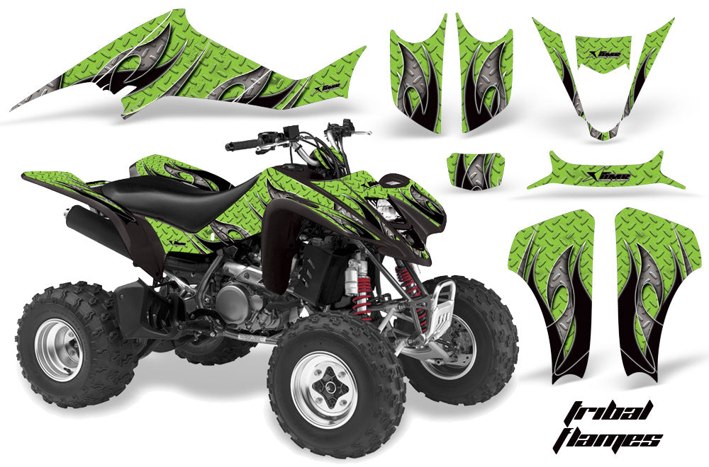 ATV Graphics Kit Decal Sticker Wrap For Suzuki LTZ400 2003-2008 DIAMOND FLAMES BLACK GREEN-atv motorcycle utv parts accessories gear helmets jackets gloves pantsAll Terrain Depot