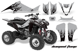 ATV Graphics Kit Decal Sticker Wrap For Kawasaki KFX400 2003-2008 DIAMOND FLAMES BLACK SILVER-atv motorcycle utv parts accessories gear helmets jackets gloves pantsAll Terrain Depot