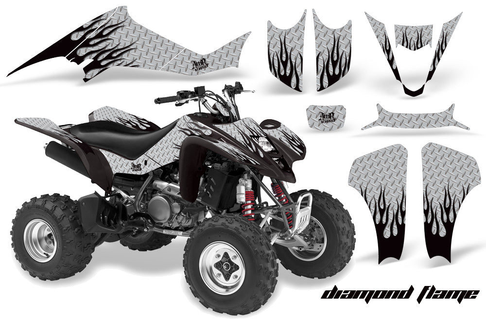ATV Graphics Kit Decal Sticker Wrap For Suzuki LTZ400 2003-2008 DIAMOND FLAMES BLACK SILVER-atv motorcycle utv parts accessories gear helmets jackets gloves pantsAll Terrain Depot