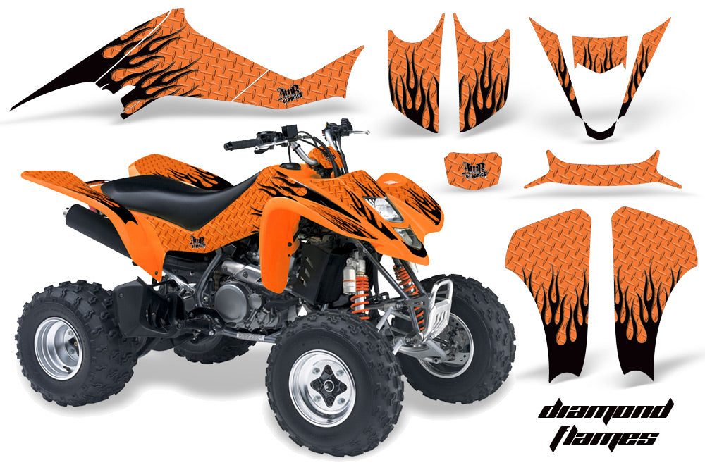 ATV Graphics Kit Decal Sticker Wrap For Kawasaki KFX400 2003-2008 DIAMOND FLAMES BLACK ORANGE-atv motorcycle utv parts accessories gear helmets jackets gloves pantsAll Terrain Depot