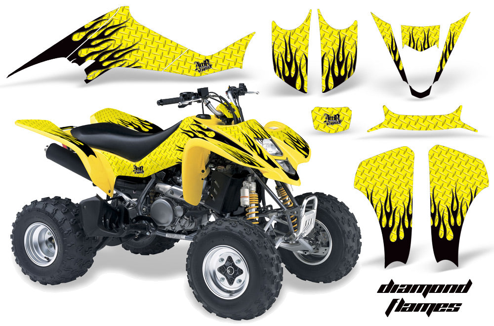 ATV Graphics Kit Decal Sticker Wrap For Suzuki LTZ400 2003-2008 DIAMOND FLAMES BLACK YELLOW-atv motorcycle utv parts accessories gear helmets jackets gloves pantsAll Terrain Depot