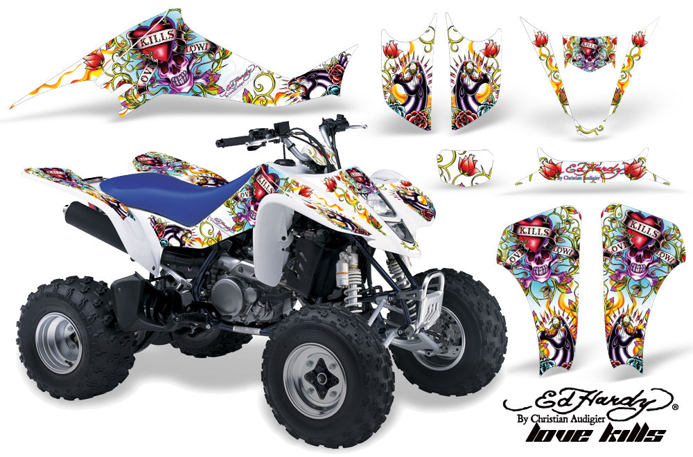 ATV Graphics Kit Decal Sticker Wrap For Kawasaki KFX400 2003-2008 EDHLK WHITE-atv motorcycle utv parts accessories gear helmets jackets gloves pantsAll Terrain Depot