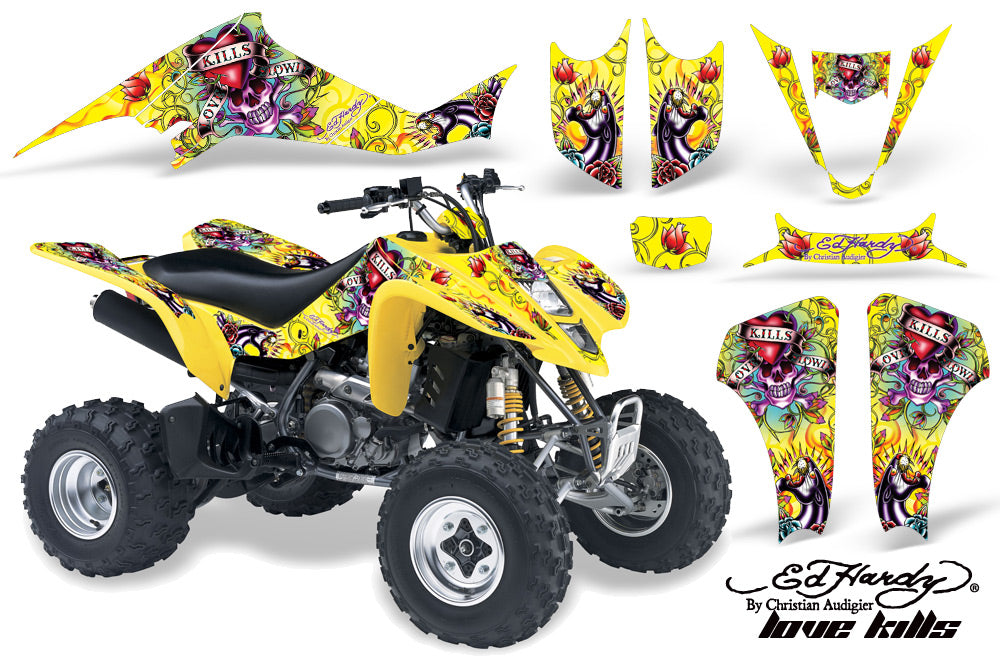 ATV Graphics Kit Decal Sticker Wrap For Kawasaki KFX400 2003-2008 EDHLK YELLOW-atv motorcycle utv parts accessories gear helmets jackets gloves pantsAll Terrain Depot