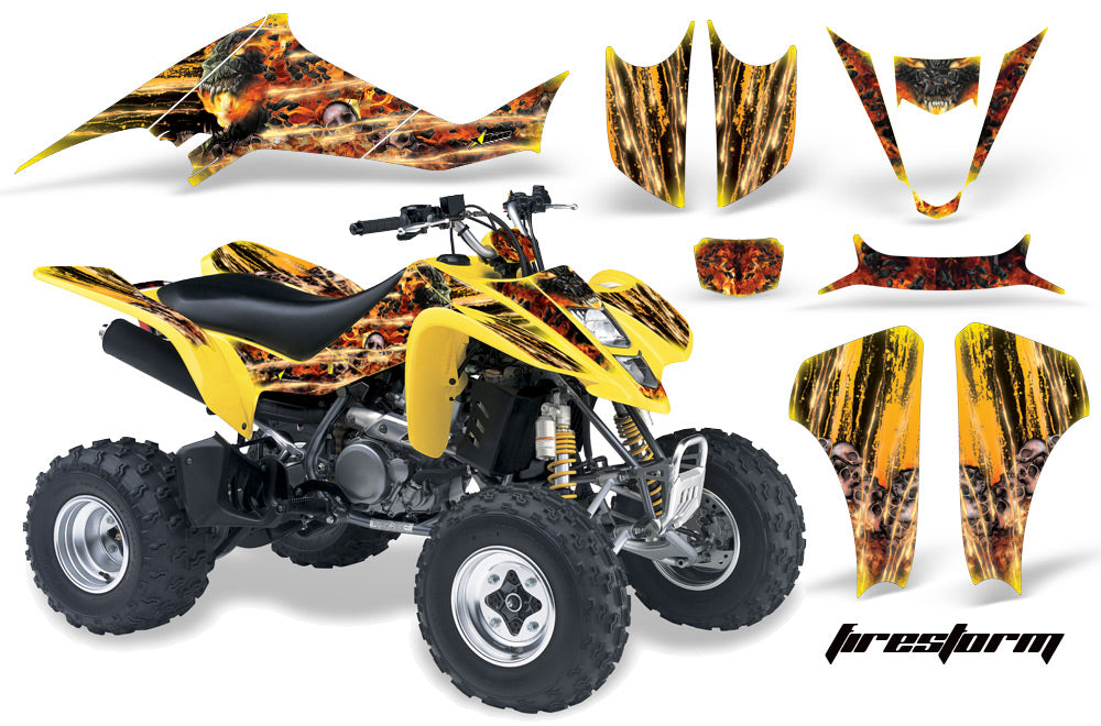 ATV Graphics Kit Decal Sticker Wrap For Kawasaki KFX400 2003-2008 FIRESTORM YELLOW-atv motorcycle utv parts accessories gear helmets jackets gloves pantsAll Terrain Depot