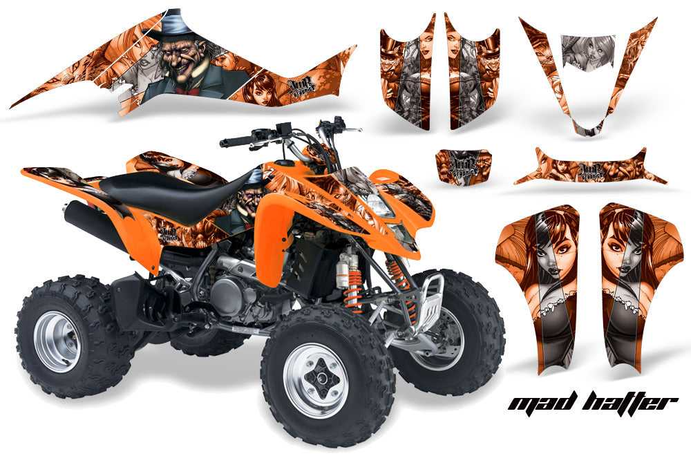 ATV Graphics Kit Decal Sticker Wrap For Kawasaki KFX400 2003-2008 HATTER ORANGE SILVER-atv motorcycle utv parts accessories gear helmets jackets gloves pantsAll Terrain Depot