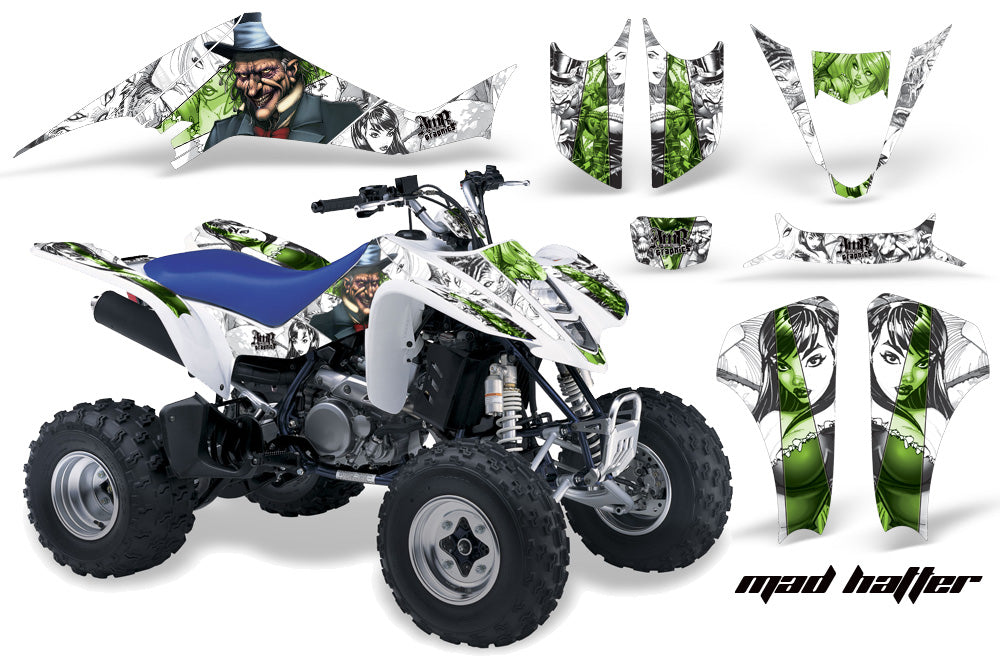 ATV Graphics Kit Decal Sticker Wrap For Kawasaki KFX400 2003-2008 HATTER GREEN WHITE-atv motorcycle utv parts accessories gear helmets jackets gloves pantsAll Terrain Depot
